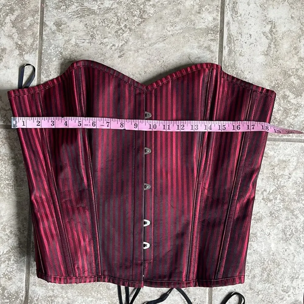 Hips & Curves Steampunk Lace Up Corset‎ Red Pinstripe Size 34